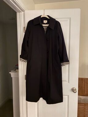 Sezane Black Trench Coat with Checked Lining